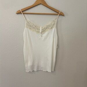 NWT VTG Y2K Gap Body Babydoll Cami Tank Top XL Ivory Lace Trim Dainty Sweatheart